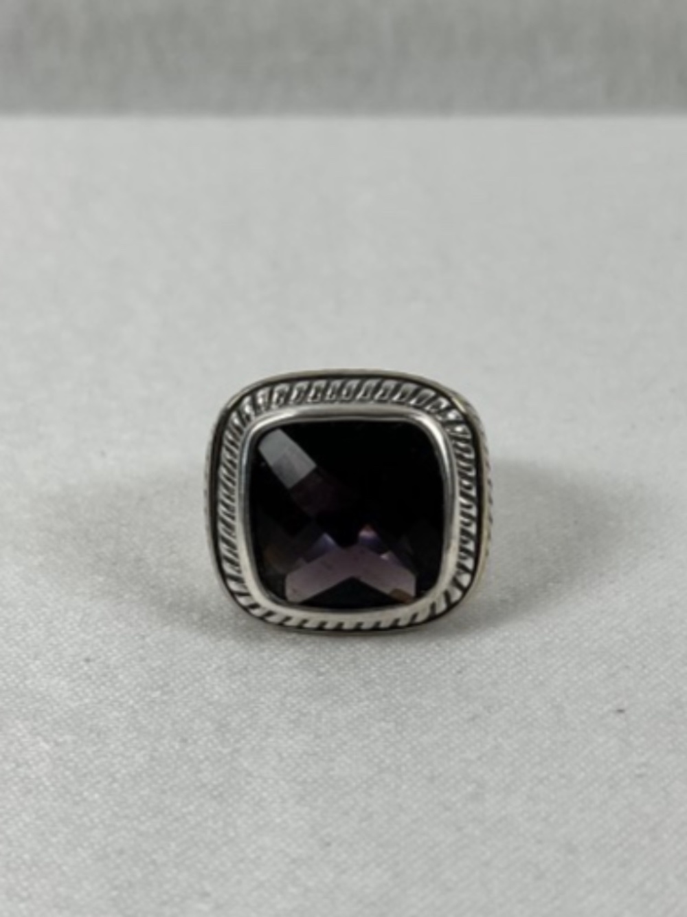 925 Sterling Silver Men's Black Onyx Ring Square Bezel Rope Border Signet Sz 6